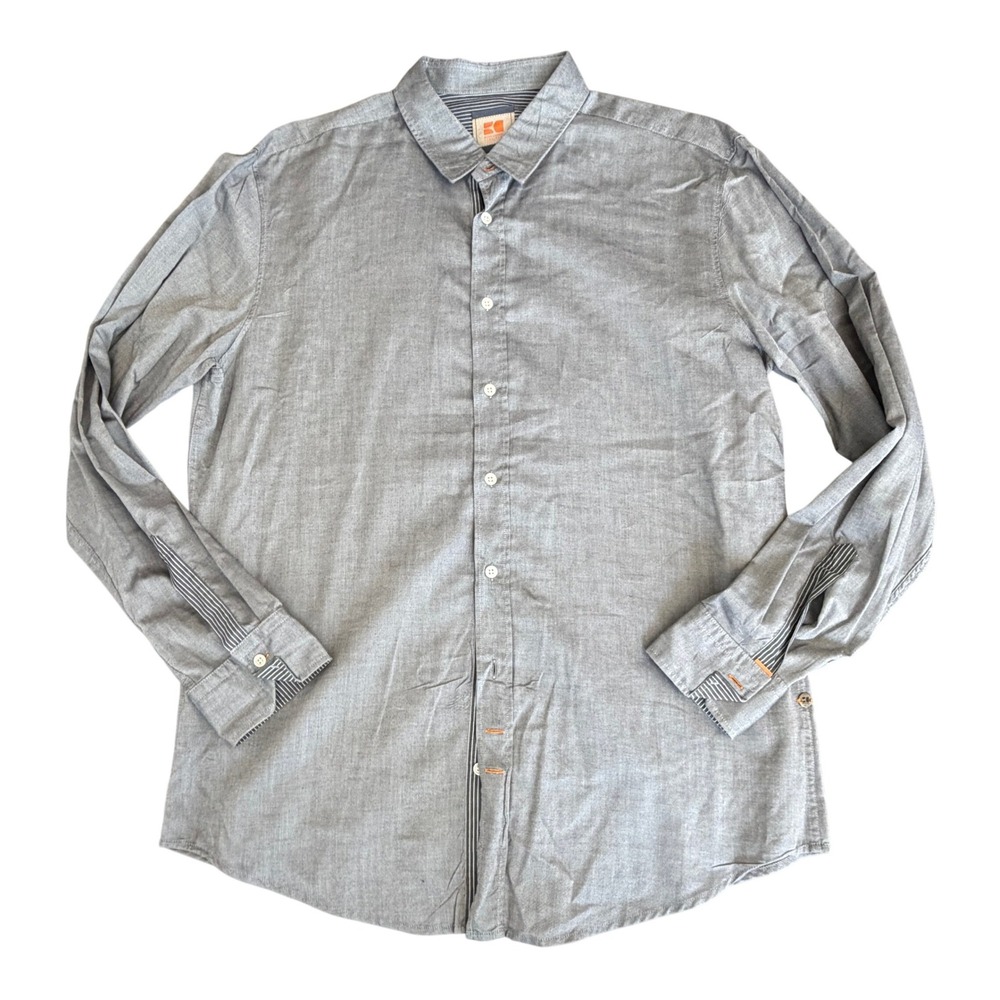 Hugo Boss Boss Orange Mens XXL Gray Cotton Long Sleeve Button Down Shirt Striped